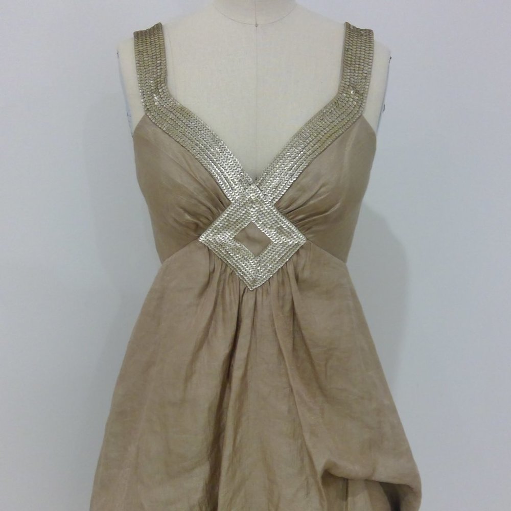 BCBG Gold Glimmer and Sequin Dress Size 2